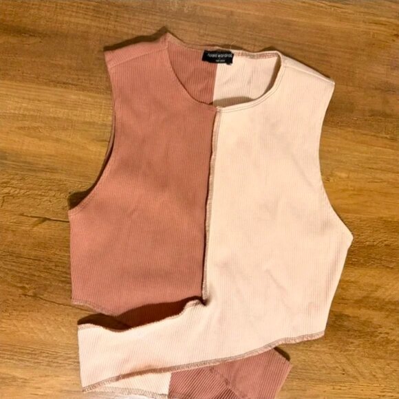 NWOT Naked Wardrobe Tan and Cream Crop Top - Picture 2 of 4